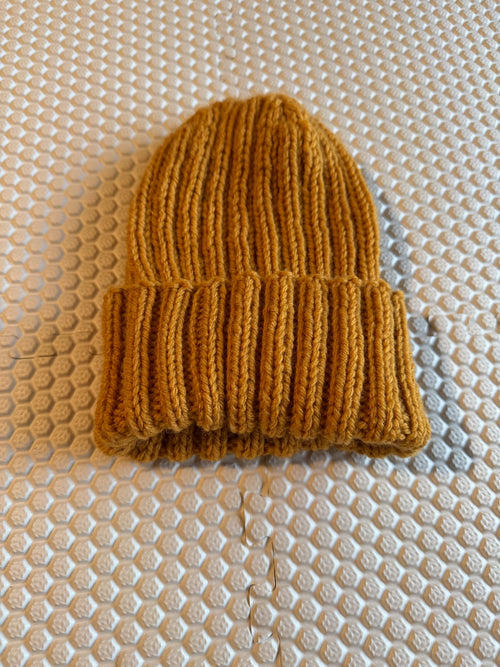 Mustard Knitted Beanie - 100% Premium Acrylic - Handknit Winter Hat